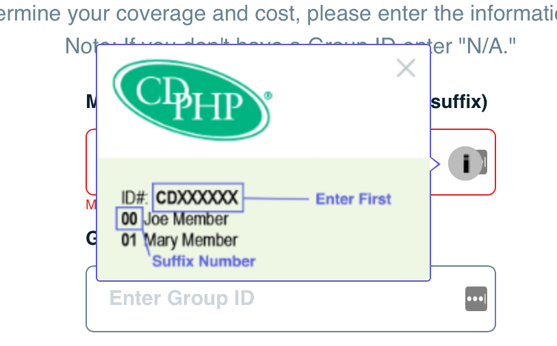 CDPHP insurance verification Member ID format aptihealth